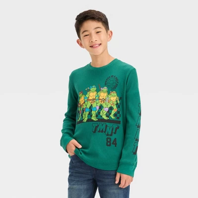 Boys' Teenage Mutant Ninja Turtles Long Sleeve Thermal Graphic T-Shirt - Green - Image 3