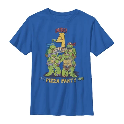 Boy's Teenage Mutant Ninja Turtles 4th Birthday Pizza Party T-Shirt - Image 4