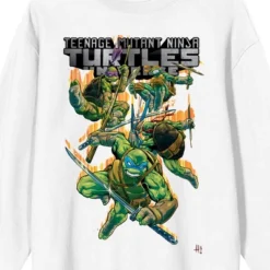 Teenage Mutant Ninja Turtles World Of TMNT Ninja Turtles With SwordsCrew Neck Long Sleeve White Adult Sweatshirt