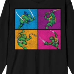 Teenage Mutant Ninja Turtles TMNT Four Square Fighters Women's Black Long Sleeve Shirt
