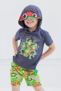 Teenage Mutant Ninja Turtles Leonardo Michelangelo Raphael T-Shirt And Mesh Shorts Outfit Set Toddler To Big Kid